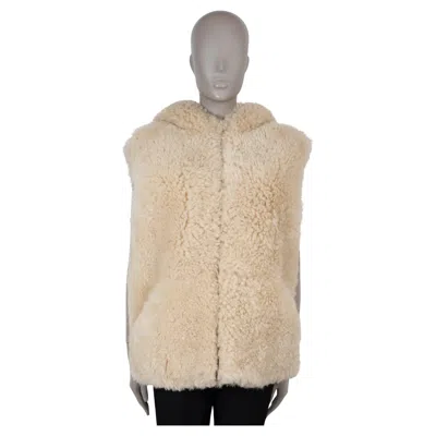 Pre-owned Celine Beige Shearling Hooded Vest Jacket 40 M In Brown