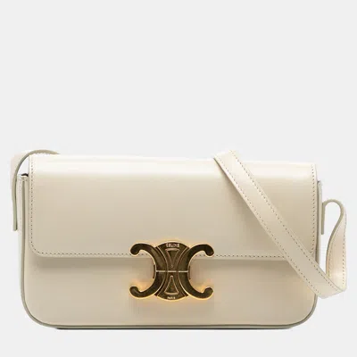Pre-owned Celine Beige Shiny Calfskin Triomphe Claude Shoulder Bag In Sand