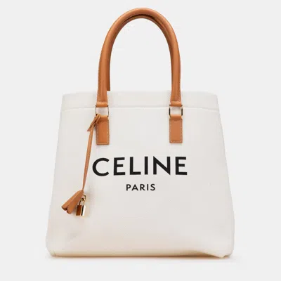 Pre-owned Celine Beige Small Canvas Logo Print Horizontal Cabas Tote