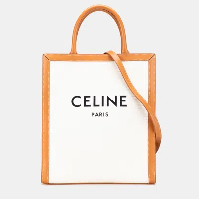 Pre-owned Celine Beige Small Canvas Vertical Cabas Satchel In Sand