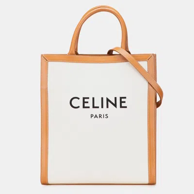 Pre-owned Celine Beige Small Canvas Vertical Cabas Satchel In Sand
