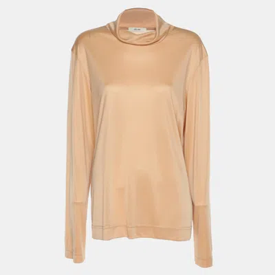 Pre-owned Celine Beige Stretch Knit High Neck Top M In Sand