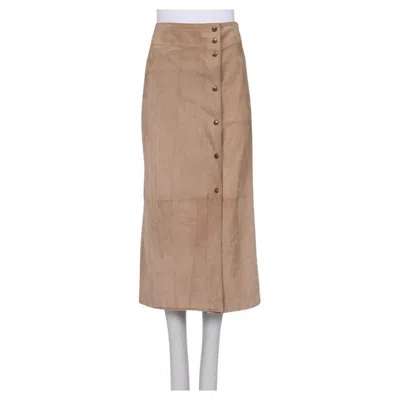 Pre-owned Celine Beige Suede Snap Button Midi Skirt - Eu36/s In Brown