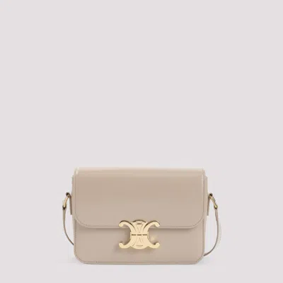 Celine Beige Teen Triomphe Calf Leather Shoulder Bag In Animal Print