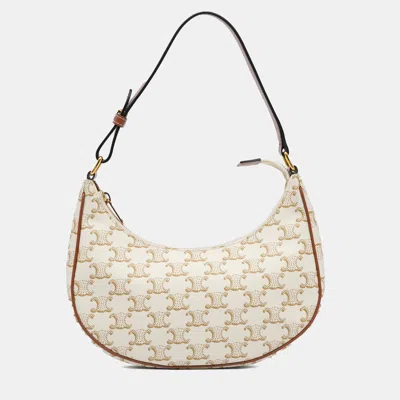 Pre-owned Celine Beige Triomphe Coated Canvas Ava Shoulder Bag