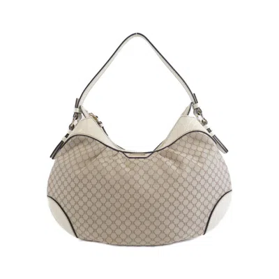 Pre-owned Celine Beige White Canvas Shoulder Bag ()