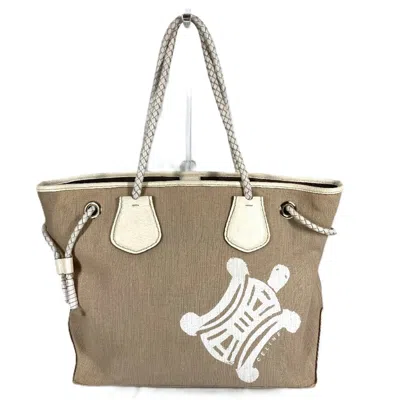 Pre-owned Celine Beige White Leather Shoulder Bag Tote Bag () In Multi