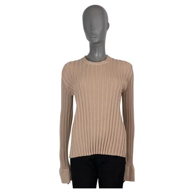 Pre-owned Celine Beige Wool 2015 Bell Sleeve Rib-knit Sweater M In Brown