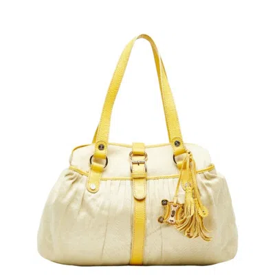 Pre-owned Celine Beige Yellow Canvas Leather Tote Bag () In Multi