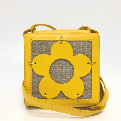 Pre-owned Celine Beige Yellow Leather Canvas Pochette Shoulder Bag ()