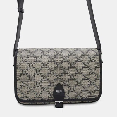 Pre-owned Celine Beige/black Pvc Coated Canvas Calf Leather Small Folco Messenger Bag