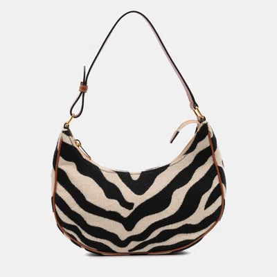 Pre-owned Celine Beige/brown Canvas Zebra Print Ava Shoulder Bag