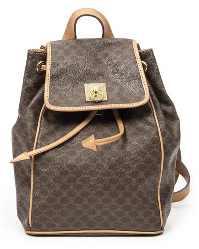Pre-owned Celine Beige/brown Macadam Coated Canvas Drawstring Flap Backpack (authentic  Pre-loved)