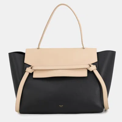 Pre-owned Celine Belt Bag Mini Black Beige Grained Calfskin Leather Top Handle Bag