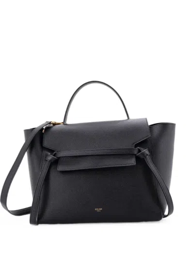 Pre-owned Celine Belt Bag Textured Leather Medium Satchel In Black