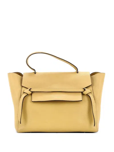 Pre-owned Celine Belt Bag Textured Leather Medium Satchel In Gold