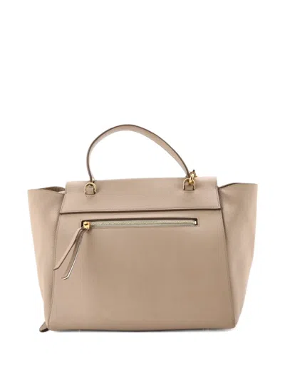 Pre-owned Celine Belt Bag Textured Leather Medium Satchel In Neutral