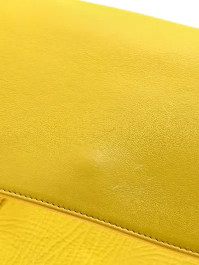 Pre-owned Celine Belt Bag Textured Leather Medium Satchel In Yellow