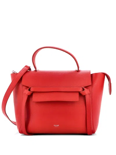 Pre-owned Celine Belt Bag Textured Leather Micro Satchel In Red