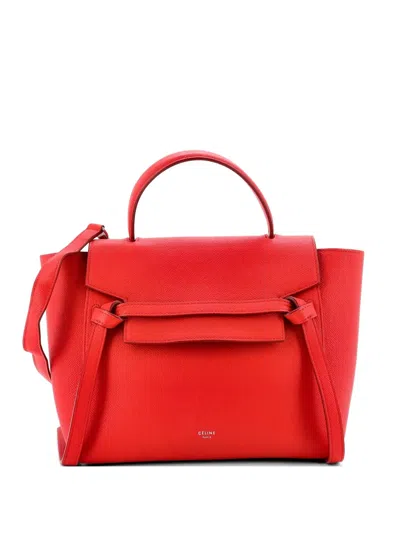 Pre-owned Celine Belt Bag Textured Leather Micro Satchel In Red