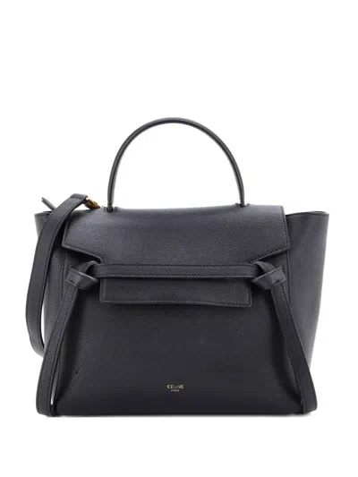 Pre-owned Celine Belt Bag Textured Leather Micro Satchel In Black