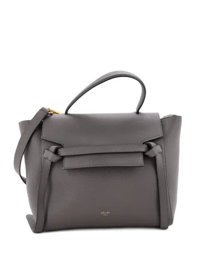 Pre-owned Celine Belt Bag Textured Leather Micro Satchel In Gray