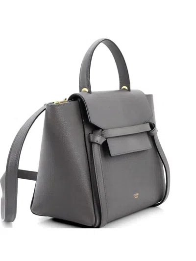 Pre-owned Celine Belt Bag Textured Leather Micro Satchel In Gray