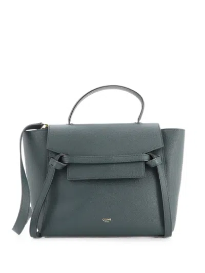 Pre-owned Celine Belt Bag Textured Leather Micro Satchel In Green