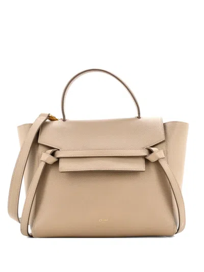 Pre-owned Celine Belt Bag Textured Leather Micro Satchel In Neutral
