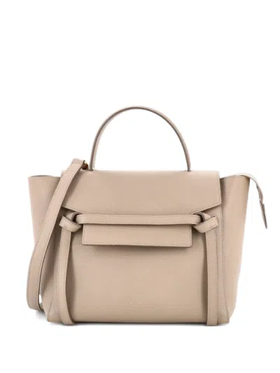 Pre-owned Celine Belt Bag Textured Leather Micro Satchel In Neutral