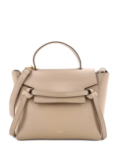 Pre-owned Celine Belt Bag Textured Leather Micro Satchel In Neutral