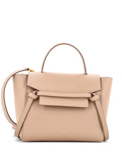 Pre-owned Celine Belt Bag Textured Leather Micro Satchel In Neutral