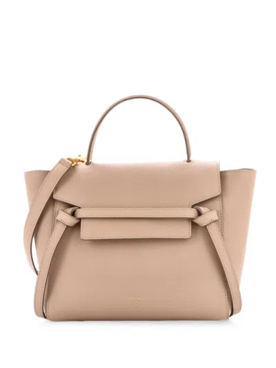 Pre-owned Celine Belt Bag Textured Leather Micro Satchel In Neutrals