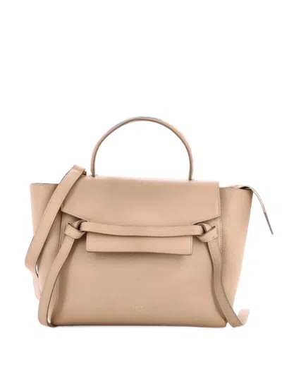 Pre-owned Celine Belt Bag Textured Leather Micro Satchel In Neutrals