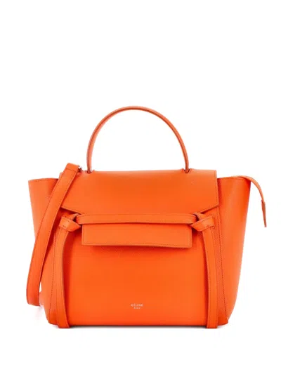 Pre-owned Celine Belt Bag Textured Leather Micro Satchel In Orange
