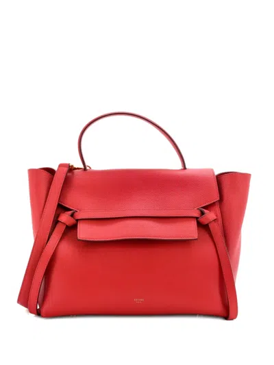 Pre-owned Celine Belt Bag Textured Leather Mini Shoulder Bag In Red