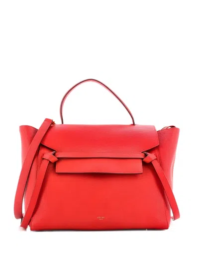 Pre-owned Celine Belt Bag Textured Leather Mini Shoulder Bag In Red