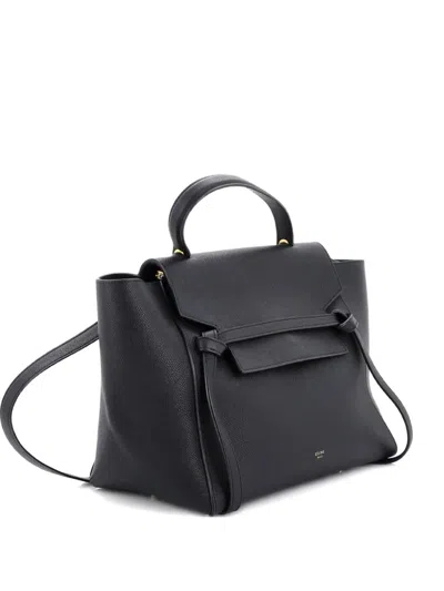 Pre-owned Celine Belt Bag Textured Leather Mini Shoulder Bag In Black