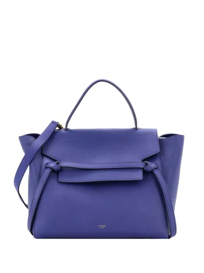 Pre-owned Celine Belt Bag Textured Leather Mini Shoulder Bag In Blue