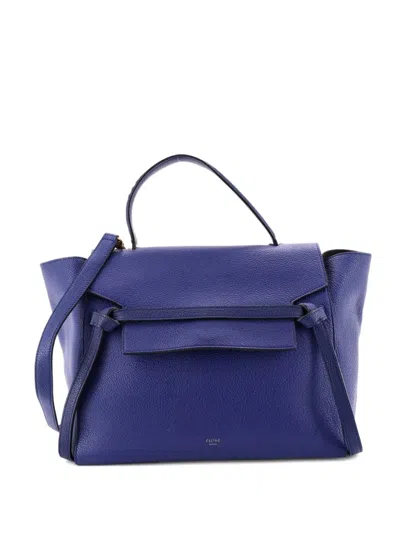 Pre-owned Celine Belt Bag Textured Leather Mini Shoulder Bag In Blue