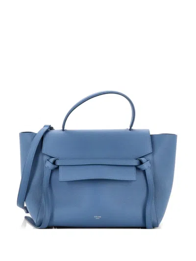Pre-owned Celine Belt Bag Textured Leather Mini Shoulder Bag In Blue