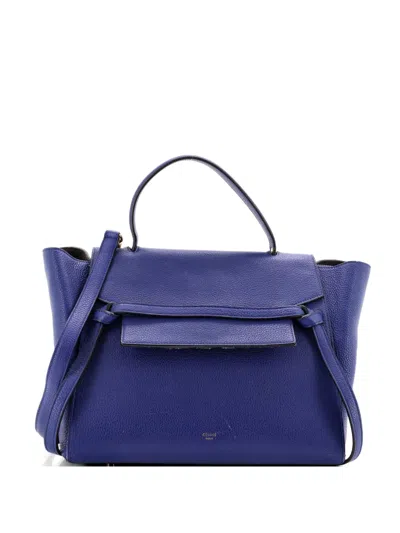 Pre-owned Celine Belt Bag Textured Leather Mini Shoulder Bag In Blue