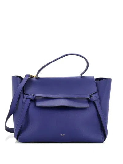 Pre-owned Celine Belt Bag Textured Leather Mini Shoulder Bag In Blue