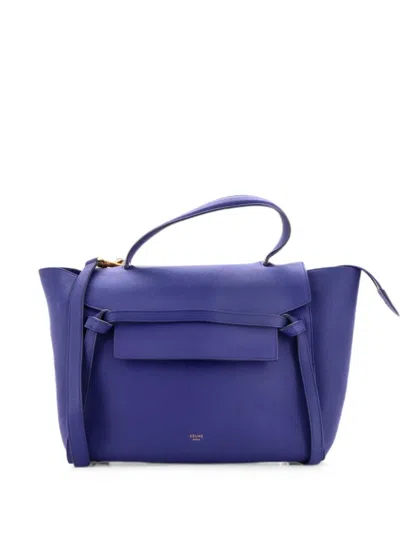 Pre-owned Celine Belt Bag Textured Leather Mini Shoulder Bag In Blue