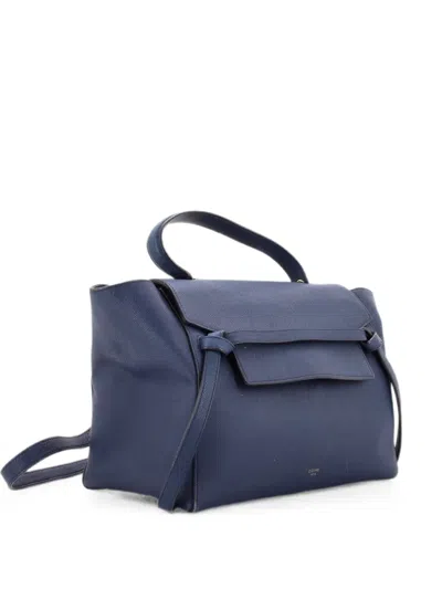 Pre-owned Celine Belt Bag Textured Leather Mini Shoulder Bag In Blue