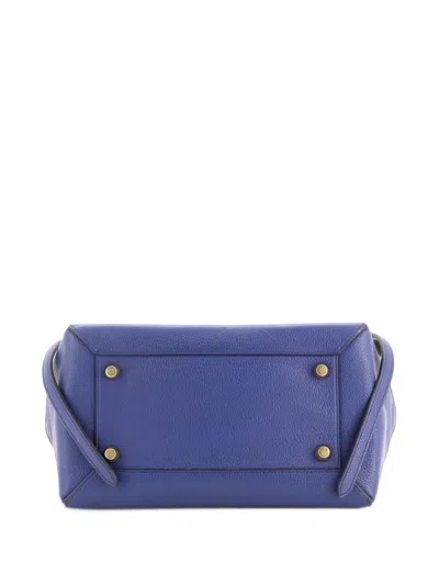 Pre-owned Celine Belt Bag Textured Leather Mini Shoulder Bag In Blue