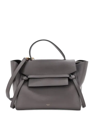 Pre-owned Celine Belt Bag Textured Leather Mini Shoulder Bag In Gray