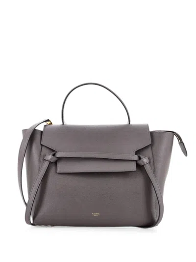 Pre-owned Celine Belt Bag Textured Leather Mini Shoulder Bag In Grey