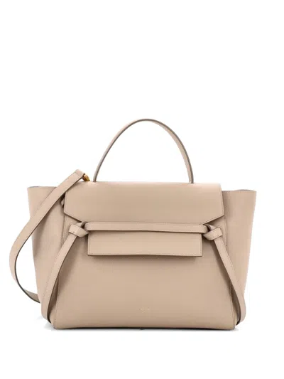 Pre-owned Celine Belt Bag Textured Leather Mini Shoulder Bag In Neutral