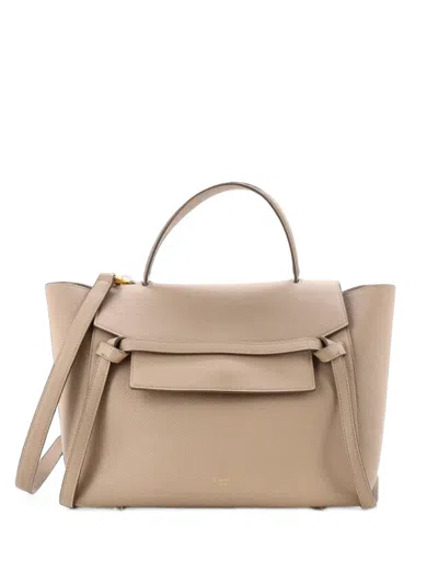 Pre-owned Celine Belt Bag Textured Leather Mini Shoulder Bag In Neutrals